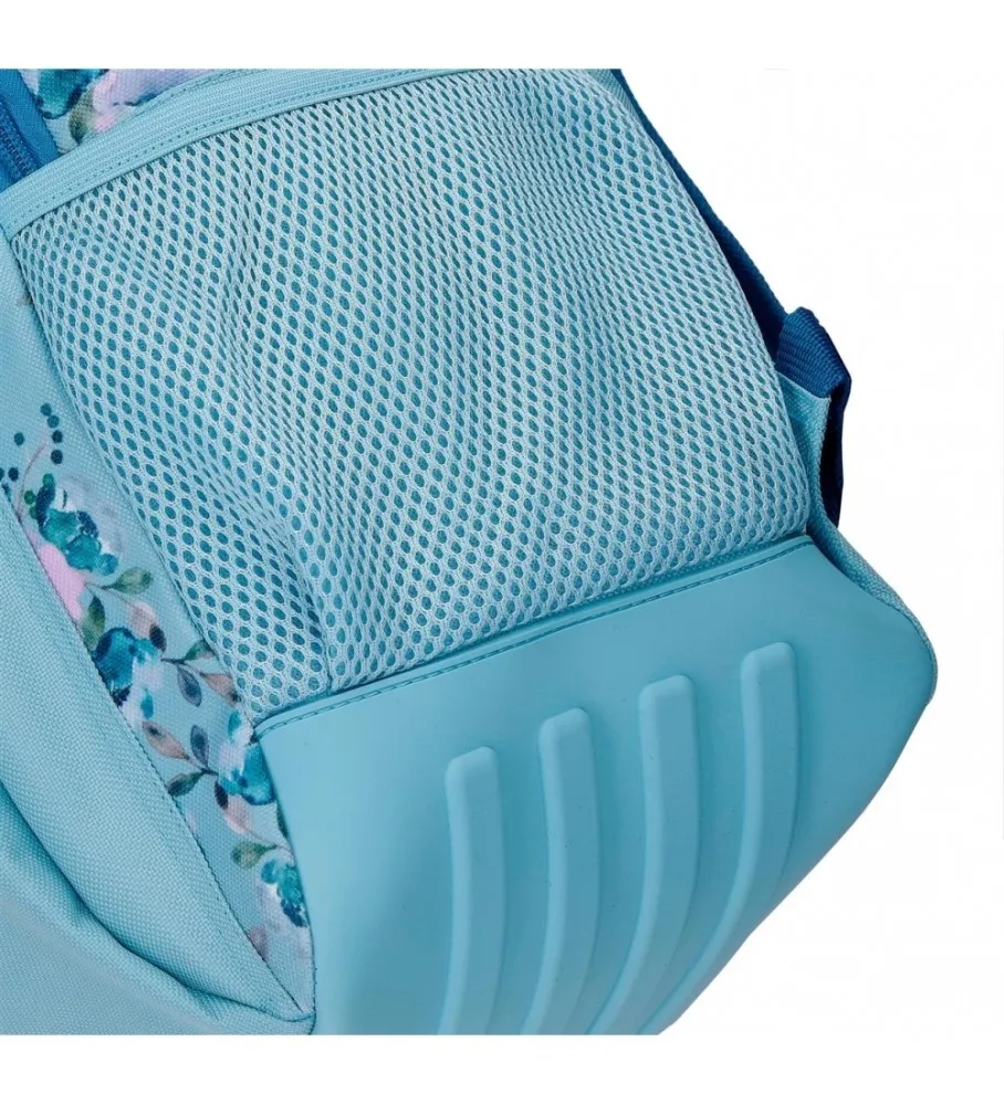 MOCHILA ESCOLAR MOVOM WILD FLOWERS DOS COMPARTIMENTOS CON CARRO AZUL 33X46X17CM
